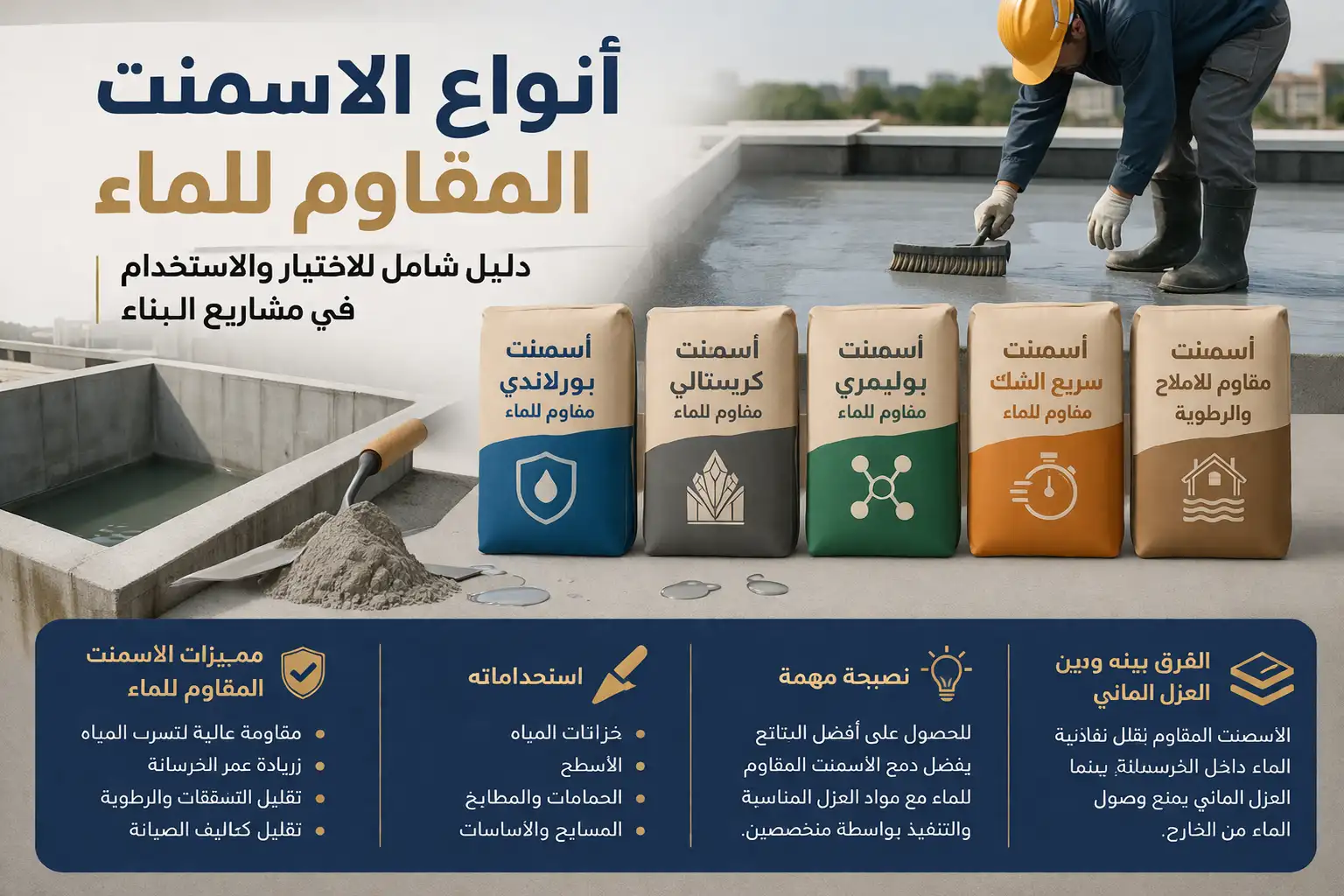 أنواع الأسمنت المقام للماء